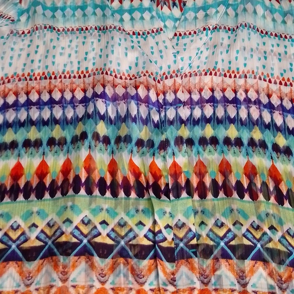 Jolibel smock button down geometric colorful tunic top size 18 sheer - Picture 2 of 5